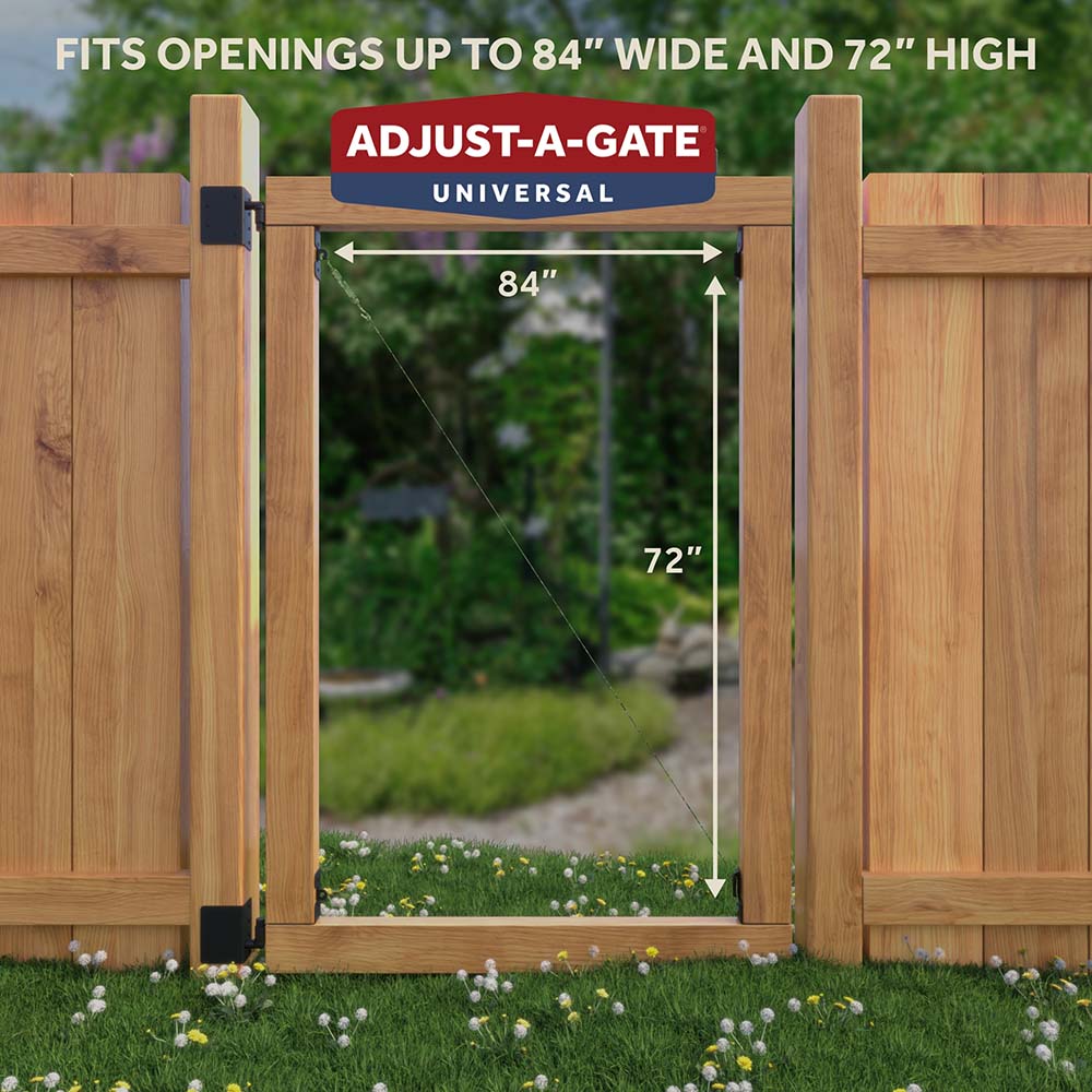 Adjust-A-Gate Universal - our gate kit that fits most residential gate openings up to 84" wide to 72" high