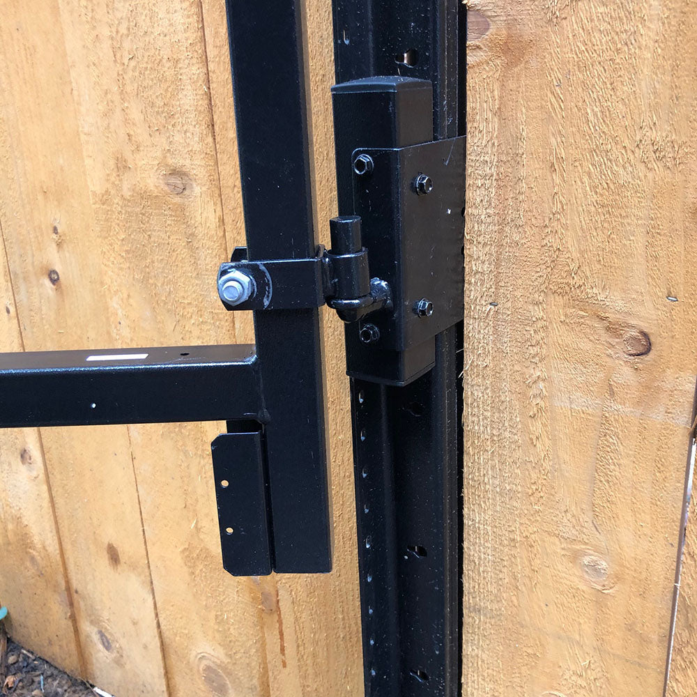 Lifetime Steel Post Gap Filler Kit lower hinge install to post and Adjust-A-Gate